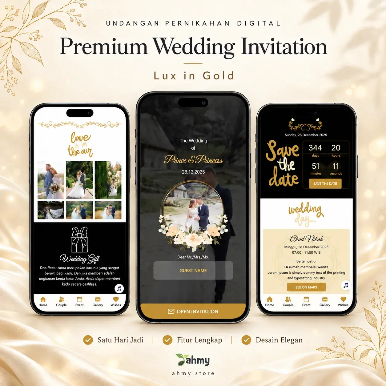 Lux in Gold premium digital wedding invitation presentation